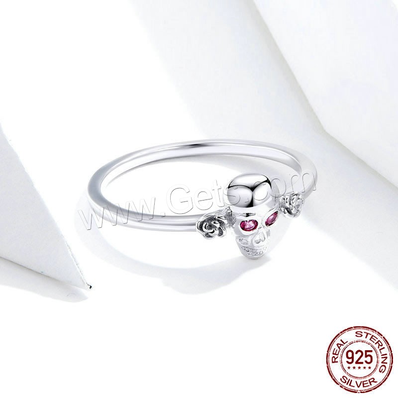 Befestigter Zirkonia Sterlingsilber Fingerring, 925er Sterling Silber, Schädel, platiniert, verschiedene Größen vorhanden & Micro pave Zirkonia & für Frau, 1mm, Größe:6-8, verkauft von PC