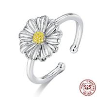 Bague en argent , Argent sterling 925, margueritepâquerette, Placage, bijoux de mode & pour femme, 1.5mm Vendu par PC