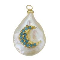 pendentif en laiton de perle d'eau douce cultivée, avec perle d'eau douce cultivée, lune, Placage de couleur d'or, bijoux de mode & pavé de micro zircon Environ 1.5mm, Vendu par PC