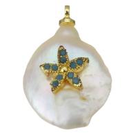 pendentif en laiton de perle d'eau douce cultivée, avec perle d'eau douce cultivée, Placage de couleur d'or, bijoux de mode & pavé de micro zircon Environ 1.5mm, Vendu par PC