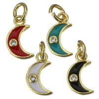 Cubic Zirconia Micro Pave Brass Pendant, Moon, gold color plated, fashion jewelry & micro pave cubic zirconia & enamel Approx 3mm 