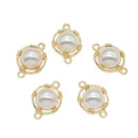 Zinc Alloy Charm Connector, with ABS Plastic Pearl, gold color plated, 1/1 loop, white Approx 1.5mm 