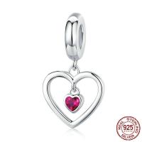 Pendentifs de coeur en argent pur , Argent sterling 925, Plaqué de platine, pavé de micro zircon & creux Environ 2-5mm, Vendu par PC