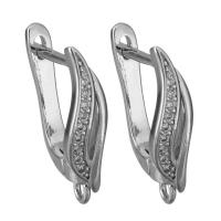 Brass Lever Back Earring Component, silver color plated, with loop & micro pave cubic zirconia Approx 1.5mm 