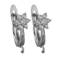 Brass Lever Back Earring Component, silver color plated, with loop & with cubic zirconia Approx 1.5mm 