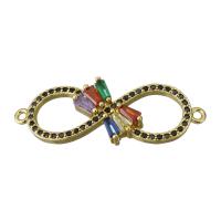 Conector de latón de cúbicos Circonia, metal, Infinito, chapado en color dorado, con circonia cúbica & 1/1 aro, 35.5x13x4mm, agujero:aproximado 1.5mm, Vendido por UD