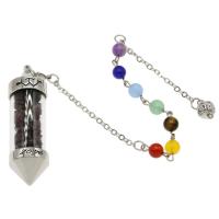 Gemstone Pendantifs en laiton, pierre gemme, avec laiton, Placage de couleur platine, différents matériaux pour le choix & chaîne ovale Environ 2mm, Vendu par PC