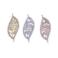 Cubic Zirconia Micro Pave Brass Connector, Leaf, plated, micro pave cubic zirconia & 1/1 loop Approx 3mm 