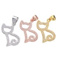 Animal Brass Pendants, Cat, plated, micro pave cubic zirconia & hollow 