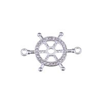 Rhinestone Zinc Alloy Connector, Ship Wheel, plated, with rhinestone & 1/1 loop & hollow Approx 1mm 