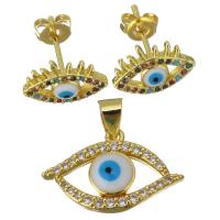 Stainless Steel Jewelry Set, Stud Earring & pendant, Evil Eye, gold color plated, micro pave cubic zirconia & for woman  Approx 3.5mm 