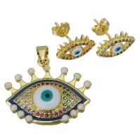 Stainless Steel Jewelry Set, Stud Earring & pendant, Evil Eye, gold color plated, micro pave cubic zirconia & for woman  Approx 3.5mm 