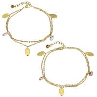 Edelstahl Charm Armband, mit Verlängerungskettchen von 1.5Inch, goldfarben plattiert, Armband  Bettelarmband & Oval-Kette & verschiedene Stile für Wahl & für Frau & 2 strängig, 7.5x12.5mm,8mm,2mm, Länge:ca. 8.5 ZollInch, verkauft von Strang