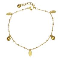 Edelstahl Charm Armband, mit Verlängerungskettchen von 1.5Inch, goldfarben plattiert, Armband  Bettelarmband & mit Glocke & Oval-Kette & für Frau, 5x9mm,6x9mm,1.5mm, Länge:ca. 8.5 ZollInch, verkauft von Strang