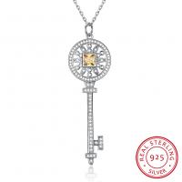 Zircon cubique Micro Pave collier en argent sterling, Argent sterling 925, clé, Plaqué de platine, chaîne ovale & pavé de micro zircon & pour femme & creux Environ 17.7 pouce, Vendu par brin