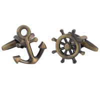 Messing Asymmetrische Manschettenknöpfe, Anker und Schiff-Rad, antike Bronzefarbe plattiert, Vintage & unisex, 5-10mm, verkauft von Paar