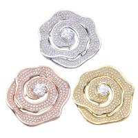 Composants de bijoux en laiton, fleur, Placage, pavé de micro zircon, plus de couleurs à choisir, 36mm Vendu par lot