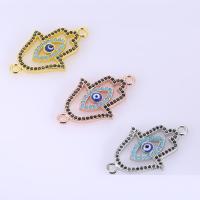 metal Conector, El mal de ojo de Hamsa, chapado, micro arcilla de zirconia cúbica & esmalte & 1/1 aro, más colores para la opción, 16.5x27mm, agujero:aproximado 1mm, 5PCs/Grupo, Vendido por Grupo