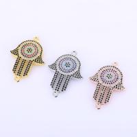 Cubic Zirconia Micro Pave Brass Connector, Hamsa, plated, micro pave cubic zirconia & 1/1 loop Approx 1mm 