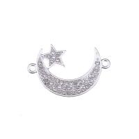 Rhinestone Zinc Alloy Connector, Moon and Star, plated, with rhinestone & 1/1 loop Approx 1mm 