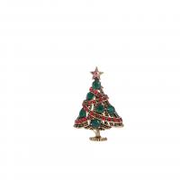 aleación de zinc broche, Árbol de Navidad, chapado en color dorado antiguo, unisexo & con diamantes de imitación, multicolor, 28x41mm, Vendido por Par