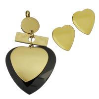 Fashion Stainless Steel Jewelry Sets, Stud Earring & pendant, with Resin, Heart, gold color plated, fashion jewelry & for woman 57.5mm Approx 3mm 