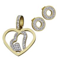 Rhinestone Edelstahl Schmuck Set, Stud Ohrring & Anhänger, mit Ton, goldfarben plattiert, Modeschmuck & für Frau, 29.5x29mm,15x15mm, Bohrung:ca. 9mm, verkauft von setzen