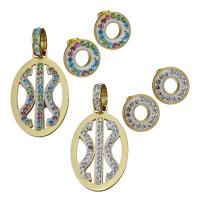 Rhinestone Edelstahl Schmuck Set, Stud Ohrring & Anhänger, mit Ton, goldfarben plattiert, Modeschmuck & verschiedene Stile für Wahl & für Frau, 24x38.5mm,15x15mm, Bohrung:ca. 9mm, verkauft von setzen