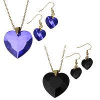 Fashion Stainless Steel Jewelry Sets, earring & necklace, with Glass, Heart, fashion jewelry & oval chain & for woman 2mm 38mm Approx 19.5 Inch 