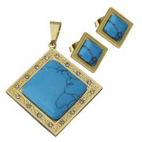 Turquoise Stainless Steel Jewelry Sets, Stud Earring & pendant, with turquoise, gold color plated, fashion jewelry & for woman & with rhinestone  Approx 