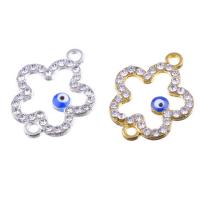 Zinc Alloy Connector, Flower, plated, evil eye pattern & enamel & with rhinestone & 1/1 loop Approx 1mm 