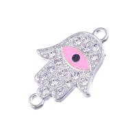 Zinc Alloy Connector, Evil Eye Hamsa, silver color plated, enamel & with rhinestone & 1/1 loop Approx 1mm 