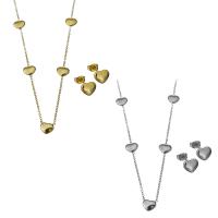 Fashion Stainless Steel Jewelry Sets, Stud Earring & necklace, with 2Inch extender chain, Heart, plated, oval chain & for woman 1.5mm Approx 19 Inch 