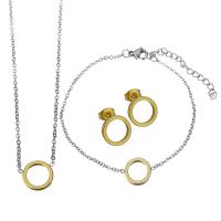 Fashion Stainless Steel Jewelry Sets, Stud Earring & bracelet & necklace, with 2Inch extender chain, plated, oval chain & for woman 1.5mm 1.5mm Approx 18 Inch, Approx 6.5 Inch 