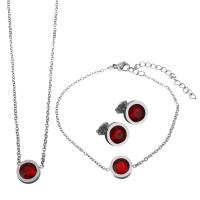 Fashion Stainless Steel Jewelry Sets, Stud Earring & bracelet & necklace, with Crystal, with 2Inch extender chain, oval chain & for woman, original color 1.5mm 1.5mm Approx 18 Inch, Approx 6.5 Inch 