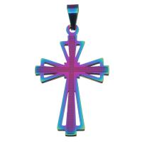 Stainless Steel Cross Pendants, fashion jewelry, multi-colored Approx 