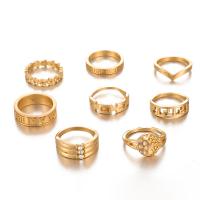 Zink-Legierung Ring Set, Zinklegierung, Fingerring, goldfarben plattiert, 8 Stück & für Frau & mit Strass, Größe:10.5, verkauft von setzen