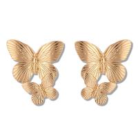 Pendientes de Perno de Aleación de Zinc, acero inoxidable aguja de pendiente, Mariposa, chapado en color dorado, para mujer, 40*35mm, Vendido por Par