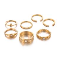 Zink-Legierung Ring Set, Zinklegierung, Fingerring, goldfarben plattiert, 7 Stück & für Frau & mit Strass, Größe:10.5, verkauft von setzen