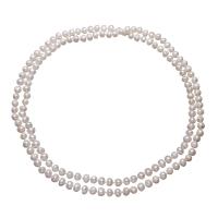 Collar de cadena del suéter de la perla de agua dulce, Perlas cultivadas de agua dulce, Patata, natural, para mujer, Blanco, 7-9mm, longitud:aproximado 48 Inch, Vendido por Sarta