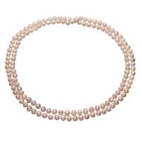 Collar de cadena del suéter de la perla de agua dulce, Perlas cultivadas de agua dulce, Patata, natural, para mujer, Rosado, 7-9mm, longitud:aproximado 48 Inch, Vendido por Sarta