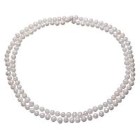 Collar de cadena del suéter de la perla de agua dulce, Perlas cultivadas de agua dulce, Patata, natural, para mujer, Blanco, 7-8mm, longitud:aproximado 46 Inch, Vendido por Sarta