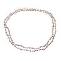 Collier en perles d'eau douce Pull, perle d'eau douce cultivée, avec laiton, riz, Placage de couleur platine, pour femme, rose, 5-6mm Environ 46 pouce, Vendu par brin