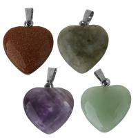 Gemstone Pendantifs en laiton, avec pierre gemme, coeur, Placage de couleur argentée, bijoux de mode & différents matériaux pour le choix Environ Vendu par PC