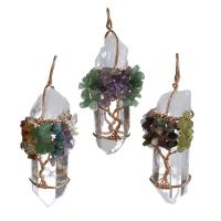 Gemstone Pendantifs en laiton, avec pierre gemme, Plaqué de couleur d'or rose, bijoux de mode & styles différents pour le choix, 26-32x71-76x24-28mm Environ 6mm, Vendu par PC