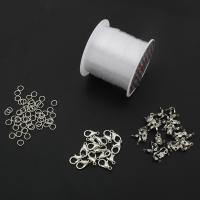 Zinklegierung Schmuck-Findung-Set, HummerVerschluss & Linking ring, mit elastischer Faden, Platinfarbe platiniert, nachhaltiges, 5x1mm,9x7x2mm,11x12x3mm, verkauft von setzen