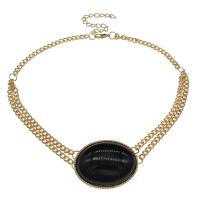 Resin Zinc Alloy Necklace, with Resin, with 6.5cm extender chain, gold color plated, twist oval chain & for woman, black Approx 12.60 Inch 