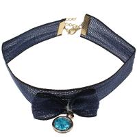 alliage de zinc Collier Tour de cou, avec Velour & verre, avec 6cm chaînes de rallonge, Placage de couleur d'or, pour femme, bleu Environ 11.62 pouce, Vendu par brin