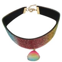 cuir PU Collier Tour de cou, avec coquille, avec 7cm chaînes de rallonge, coquille, pour femme & avec strass, multicolore Environ 11.42 pouce, Vendu par brin