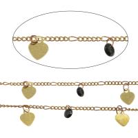 Brass Chain, with Crystal, plated, black, 10*6*0.5mm,3.5*2*1mm,12*2*0.5mm 